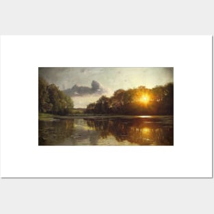 Sunset Over A Forest Lake By Peder Mørk Mønsted Digitally Enhanced Posters and Art